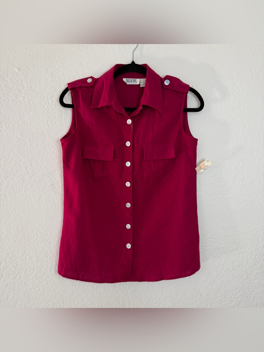 NWT VTG 90s Selene Sport Wine Red Linen Blend Sleeveless Top Women’s Size Small